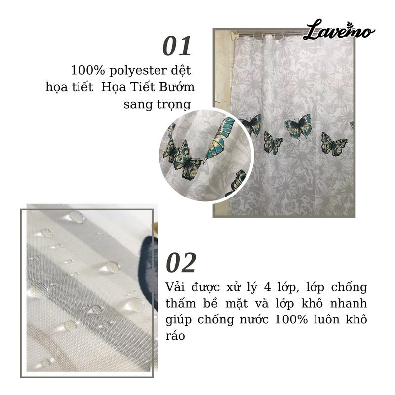 Product Introduction of Rèm Phòng Tắm Chống Thấm Nước Đẹp 100% Polyester Họa Tiết Bướm Sang Trọng HT-BUOM 48