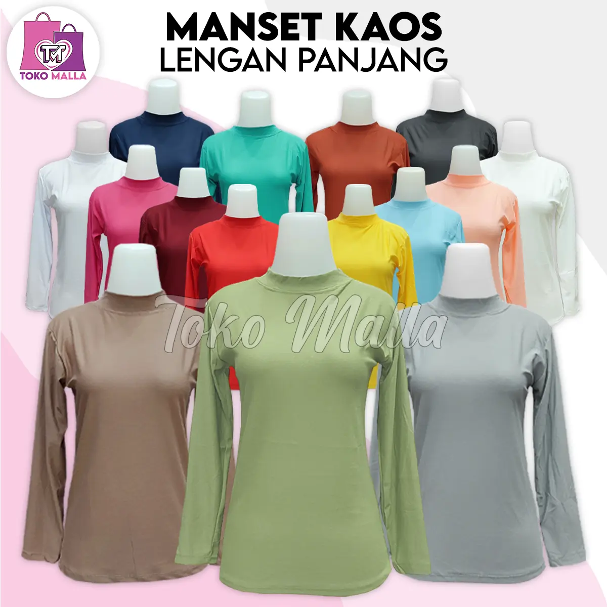 Baju manset KAOS Wanita Lengan Panjang, Mangset Kerah Tinggi Dalaman Muslim Atasan Kaus Polos,Premium Pakaian Muslimah, Atasan Perempuan Kekinian Nyaman Panjang Dewasa Katun