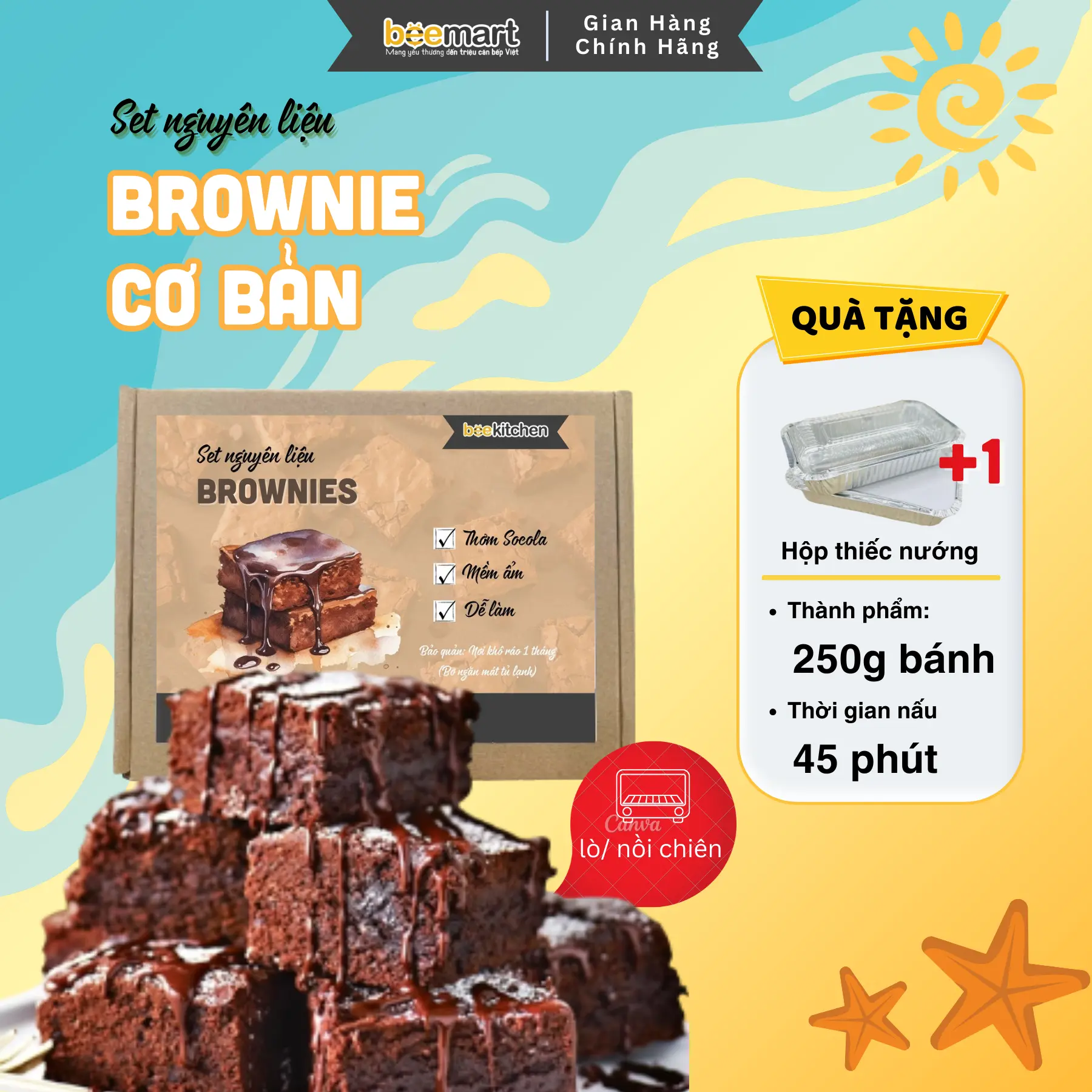 Set làm bánh Brownies Chocolate nhà Bee  | thành phẩm 250g bánh | tặng kèm khay nướng bánh tiện lợi Sô Cô La crinkle set  nguyen lieu ăn Cake