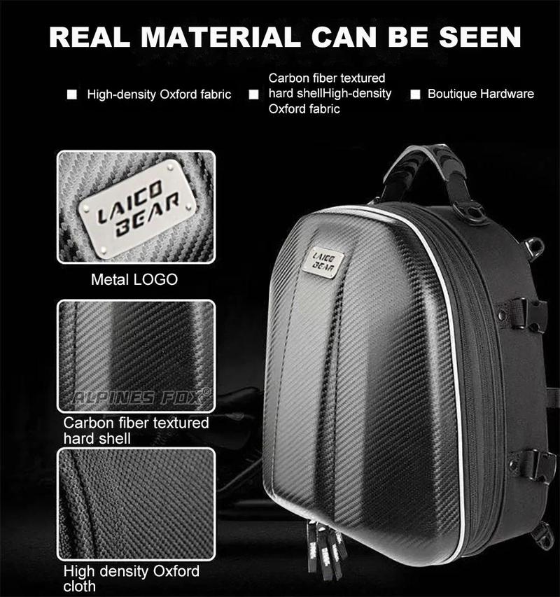 Product Introduction of ROCK BIKER 18-24L Carbon Fiber Motorcycle Tail Bag Waterproof Motorbike Rear Back Seat Bag Moto Helmet Travel Bag Rider Backpack 49