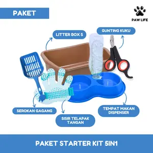 PL Paket Starter Kit 5in1 Perlengkapan Kucing Lengkap Litter Box Serokan Pasir Tempat Makan Sisir