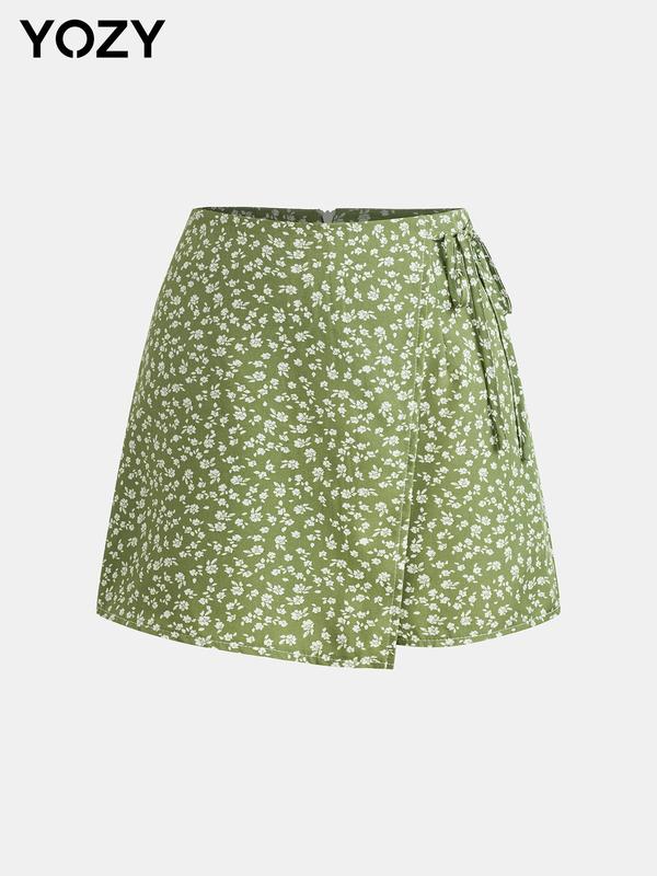 YOZY Boho Ditsy Floral Print Wrap Shorts, Tie Side High Waist Shorts, 2024 Women's Summer Outfits for Beach, Holiday, Vacation 2