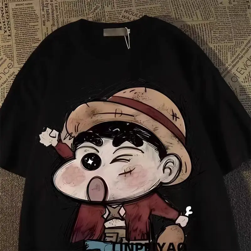 Áo Thun ngắn Tay In Hình Shin-chan Bút Chì Màu Hoạt Hình Cổ Điển Nhật Bản, Unisex, Dáng Rộng Vừa Vặn, Thích Hợp Cho Mùa Hè, Phong Cách Đường Phố Cao Cấp, Áo Tay Lửng Cặp Đôi, 12 1