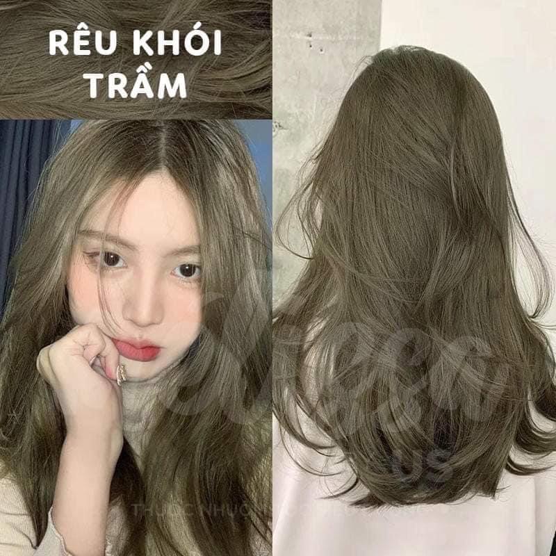 Không Tẩy Thuốc nhuộm tóc màu XANH RÊU KHÓI TRẦM tặng kèm oxy và găng tay