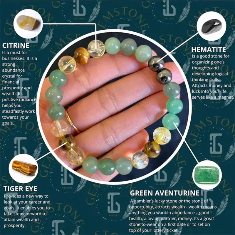 Bracelets women men Gemstone Natural Citrine Green Aventurine Tiger Eye Hematite Decompression Healing Crystal Braclet girl