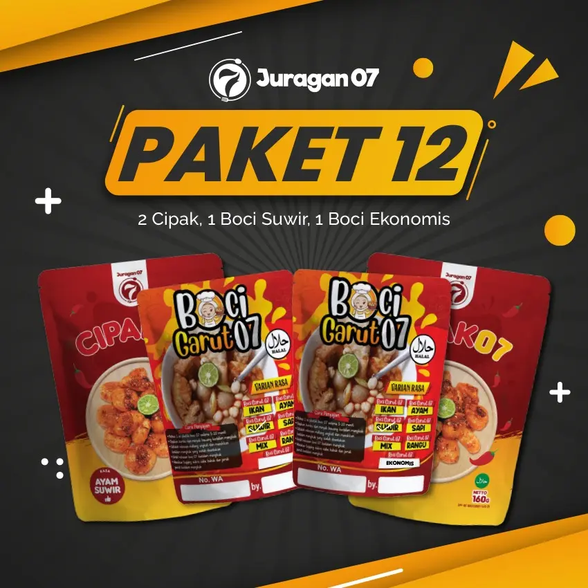 juragan 07. paket 12 (cipak 2, boci suwir 1, boci ekonomis 1)
