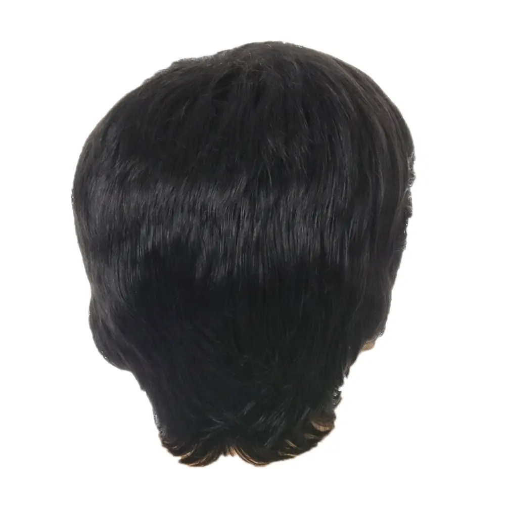 Rambut palsu fesyen untuk lelaki, rambut sintetik lurus, pendek, hitam, Fleeciness, realistik, Alamiah, rambut palsu hitam Hair Hair Extensions