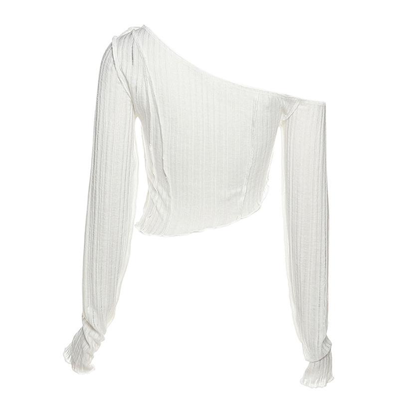 Product Introduction of dance1o1-Women Fashion Solid Color Oblique Shoulder Irregular Exposed Navel Tops 37