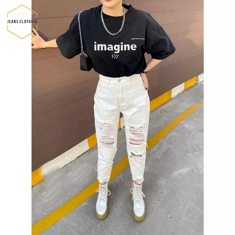 Quần Baggy nữ đen rách nhiều chất liệu cao cấp cảm nhận tuyệt vời  Pants Jean Lưng Cao Denim Có Túi Có Túi 4