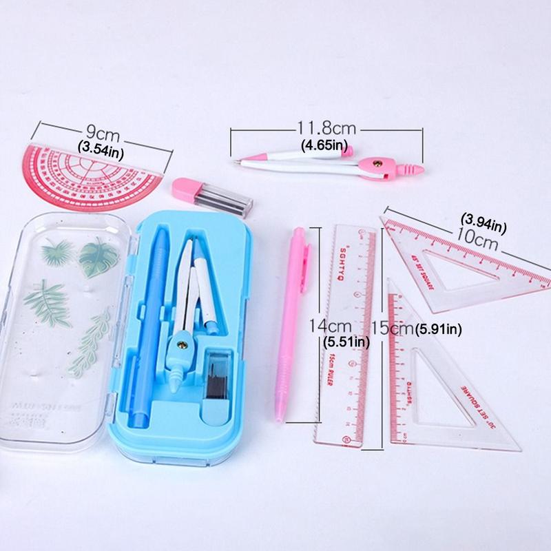 Product Introduction of 7Pcs/Set Drawing Tool Student Drawing Painting Compasses Set Multifunction Rubber Automatic Pencil Protractor Stationery Sets 10