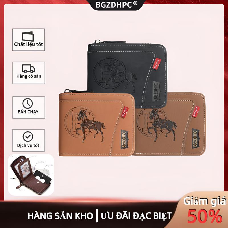 【COD Ví Nam, Nhiều Ngăn Đựng Thẻ, Thiết kế in ngắn, Sức Chứa Lớn,Có Ngăn Đựng Căn Cước Và Ngăn Đựng Thẻ, Túi Có Khóa Kéo Tiền Xu, Ví Nam Da PU,Làm Bằng Da PU,Tiện Lợi, Phong Cách Cổ Điển Và Thường Ngày,Nhiều Khe Cắm Thẻ,Túi có dây kéo