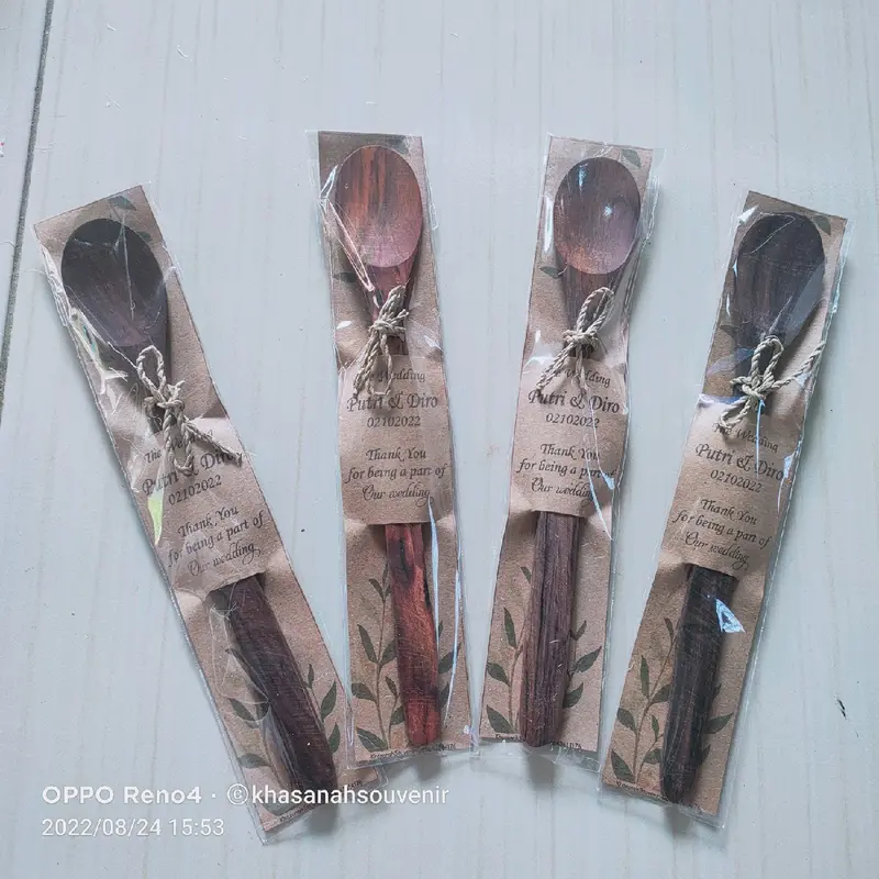 50pcs souvenir sendok kayu panjang 20cm / sendok jus bahan kayu / sendok madu kayu custom sablon 0