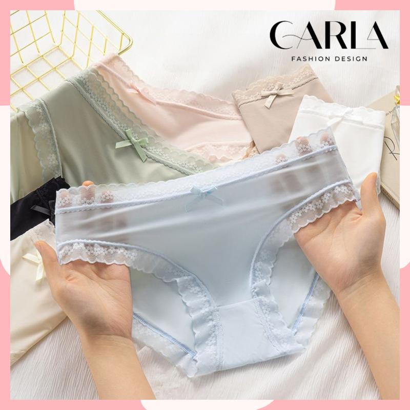 Set 5 Quần Lót Nữ Su Lụa Tàng Hình Viền Ren Đính Nơ, Phong Cách Hàn Quốc QL9119 Women Tua Rua Tua Rua 1