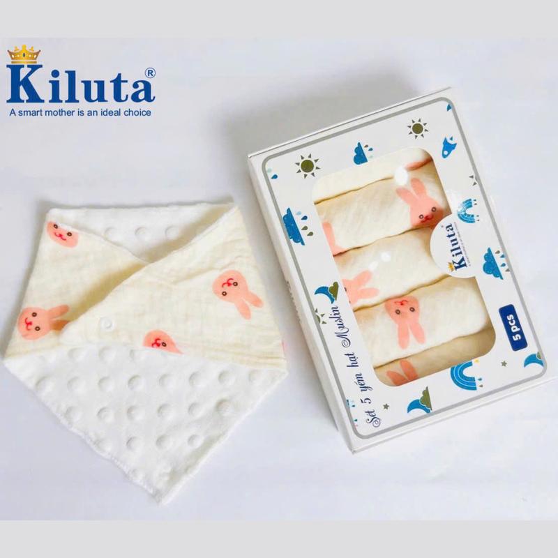hộp 5 yếm tam giác kiluta cho bé nhung hạt đậu giữ ấm cổ bé
