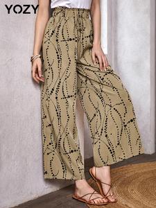 YOZY Women's All Seasons Polka Dot Print Paper Bag Waist Wide Leg Pants, Casual Loose High Waisted Trousers for All Seasons, Women's Bottoms for Work Office Daily Outdoor Wear