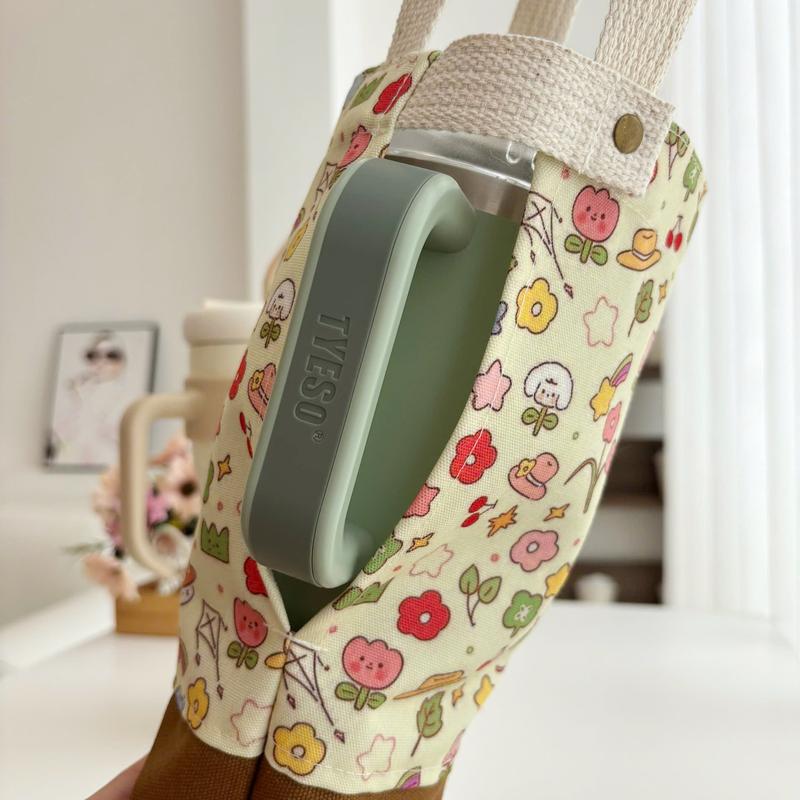 Túi đựng bình nước bottle bag thiết kế mới 2 quai chất liệu canvas phối vải in hình hoạt hình hoa lá Hiany AV03 5