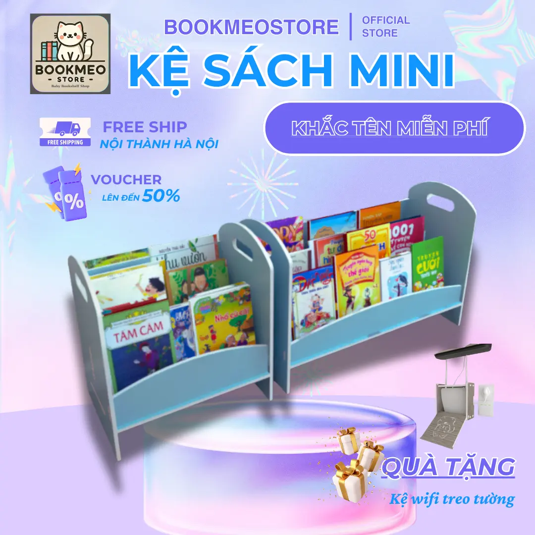 Kệ sách cho bé mini BookmeoStore chất liệu gỗ composite chắc chắn đa năng chống ẩm mốc
