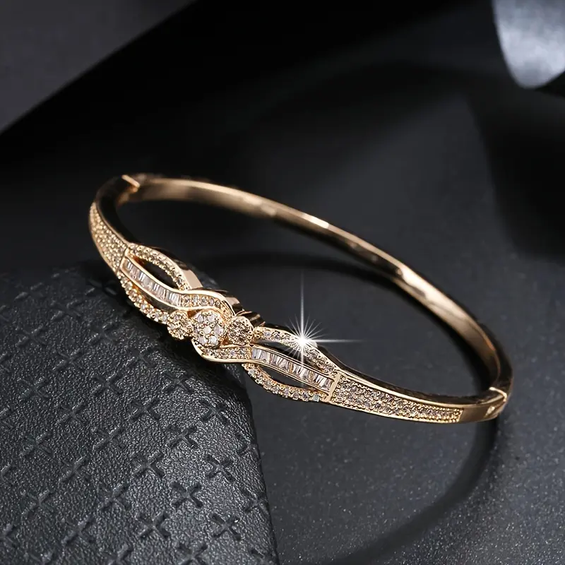 Elegant Golden-Tone Starry Sky Bracelet with Sparkling Zirconia Crystals - Luxurious Copper Bangle for Everyday & Party Wear, Bangle Bracelet 4