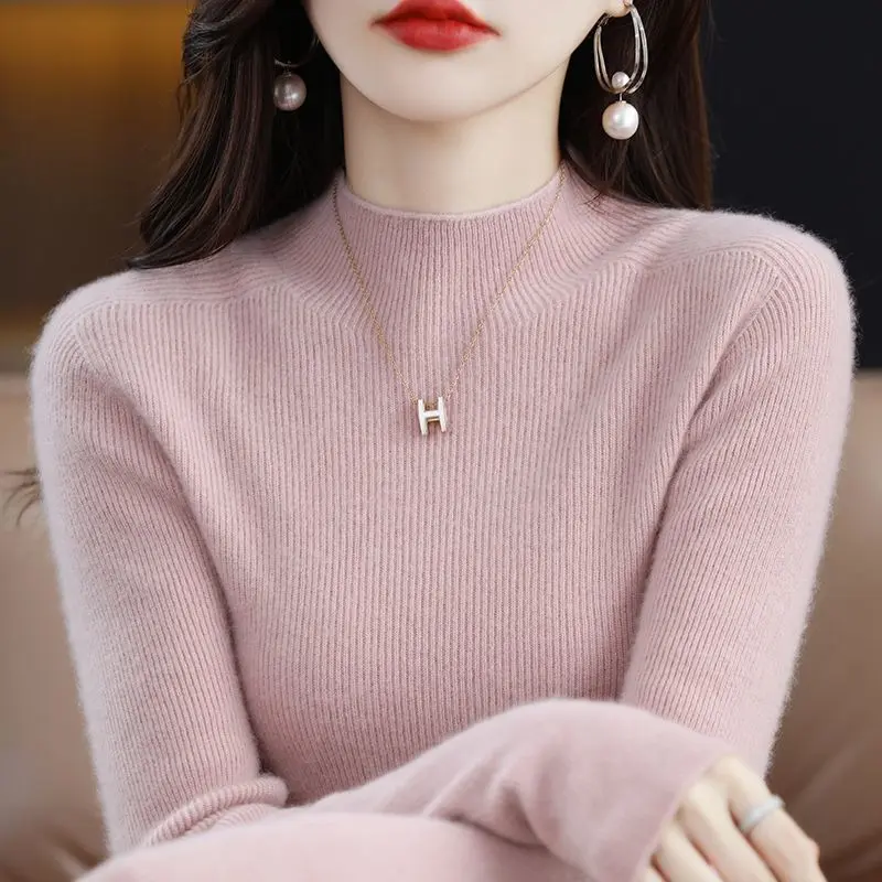 Áo Len, Dành Cho Nữ, Cao Cổ Nửa, Áo Sơ Mi Lớp Cơ Sở, Thích Hợp Cho Mùa Thu Và Mùa Đông, Có Thể Mặc Bên Trong, Hàng Mới Về 2025, Dáng Ôm, 7704