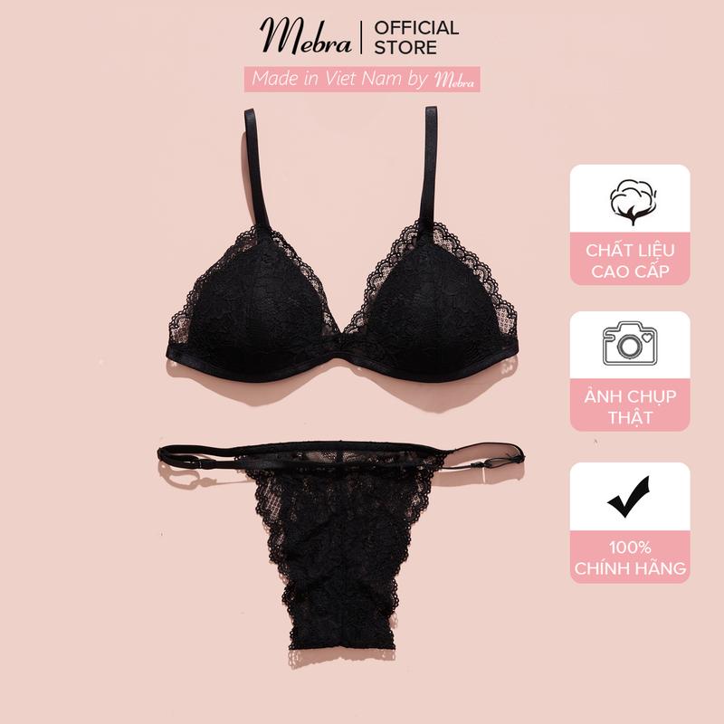 Set đồ lót ren hoa đen quần dây A013 mebra Áo Tất Quần Lót Nữ