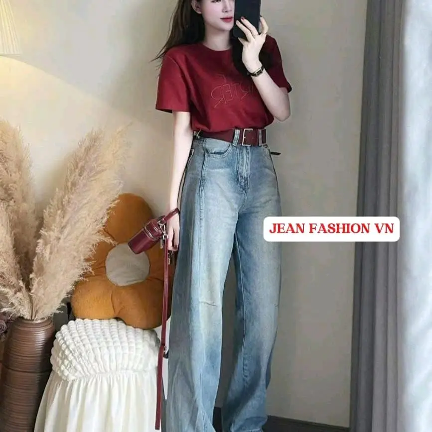 [DEAL MỞ BÁN] Quần Jean Nữ Ống Suông Cạp Cao Có Thêu Chữ Trẻ Trung Phong Cách Hottrend 2025 QCJ07