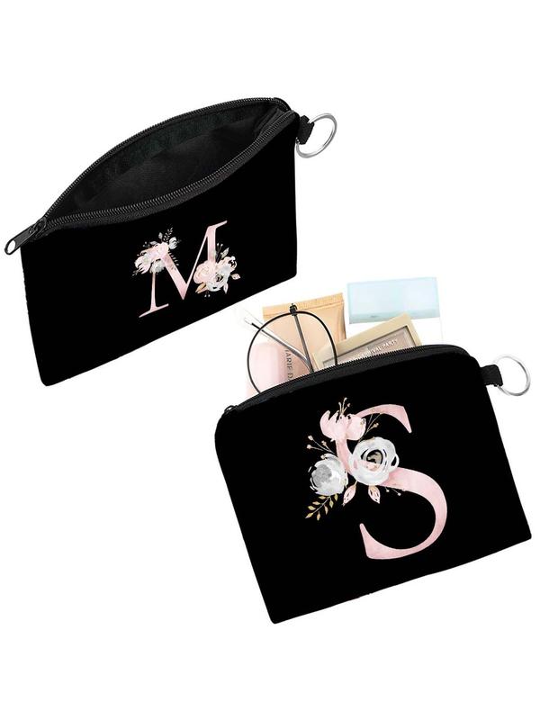 Women's Creative Letter & Floral Pattern Zipper Wallet, Casual Coin Purse Wristlet for Daily Used, Simple Female Wristlet Wallet for Women & Girls 5