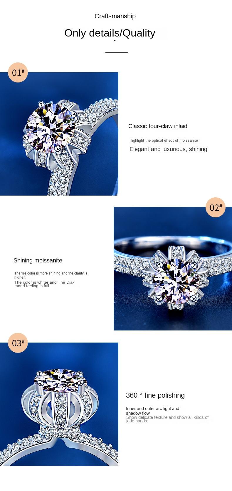 Elegant 925 Sterling Silver Moissanite Diamond Crown Ring for Engagement or Wedding8