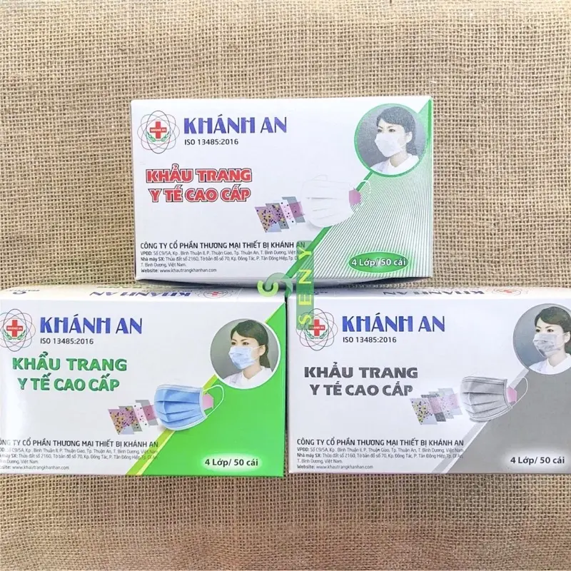 Hộp 50 cái khẩu trang y tế khang khuẩn Khánh An dày 4 lớp 0