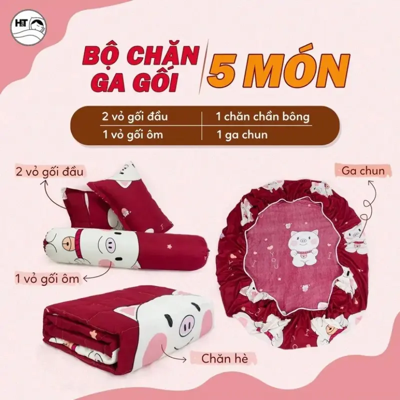 Bộ 5 món Chăn Ga Gối kẻ đen Dày Dặn Và Ấm ấp Hàng Laoij 1 ruột giặt máy ửng hồng - hồng 2