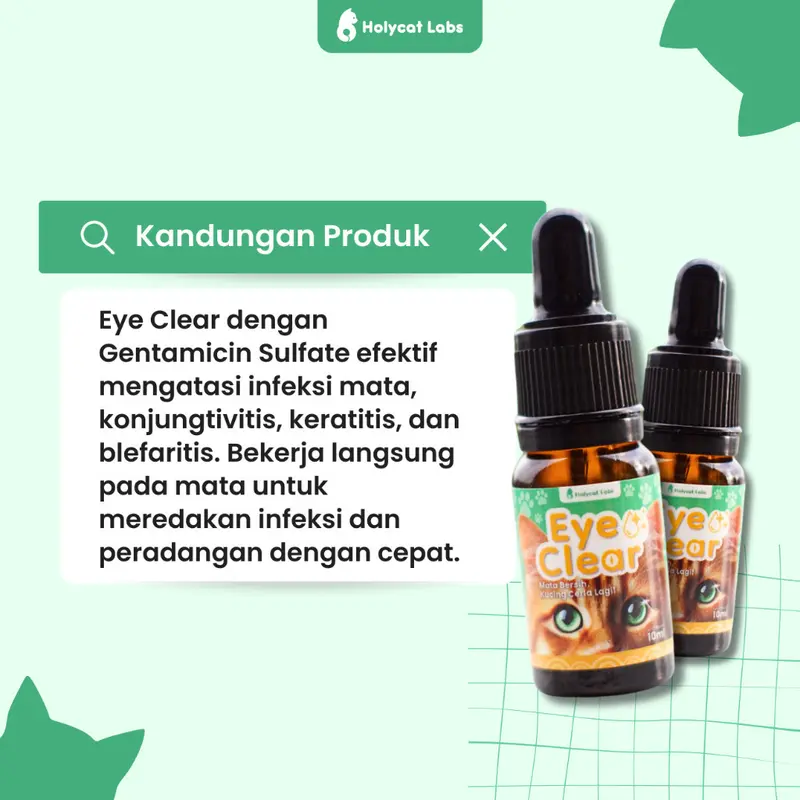 PL Holycatlabs EYE CLEAR 10ML Obat Tetes Mata Kucing Pembersih Infeksi Kotoran Belekan Merah Bengkak 2