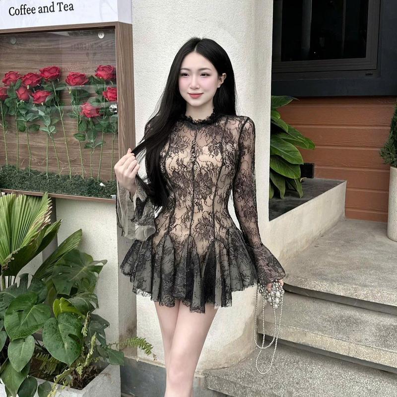 [CÓ SẴN] Váy ren tay loe dáng xoè bồng đính kim sa thời trang nữ Women Dress TGS05 1