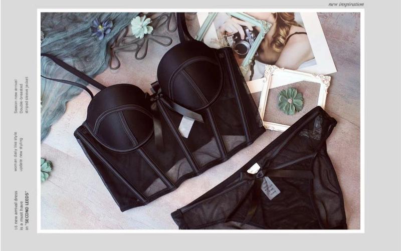 Product Introduction of Vintage Lingerie For Girls Half Cup Thin Breathable Mesh Hold Up Sexy Bra Set 24