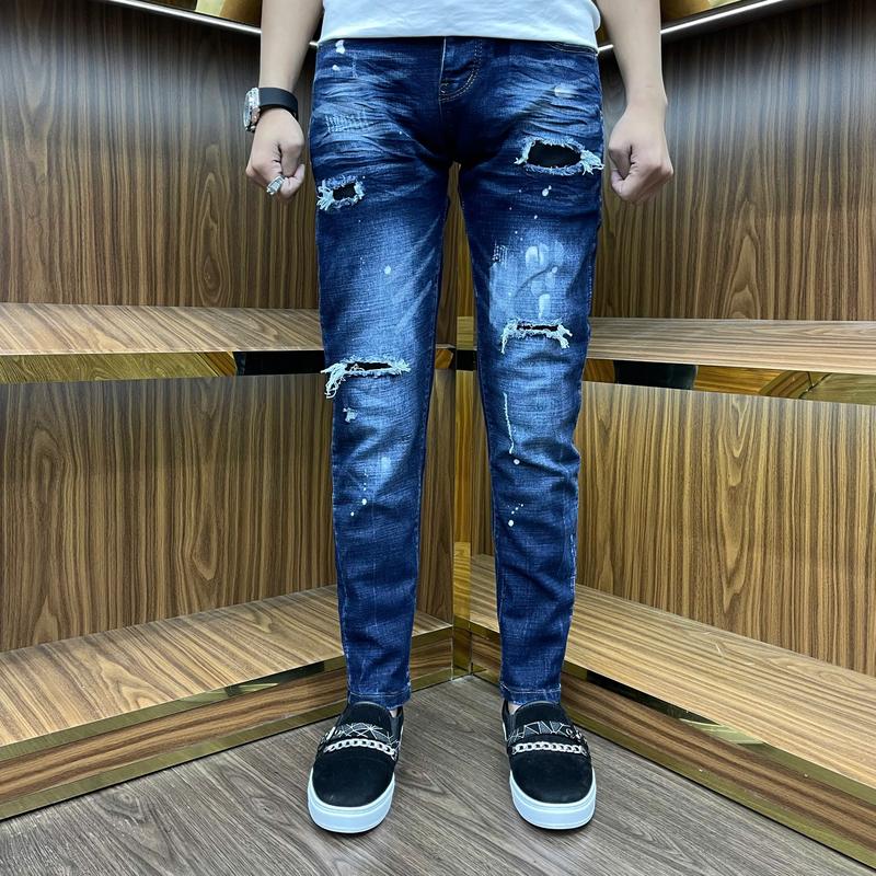 Product Introduction of quần jeans nam xanh vảy sơn rách 3 lỗ  bốn cúc Menswear 15