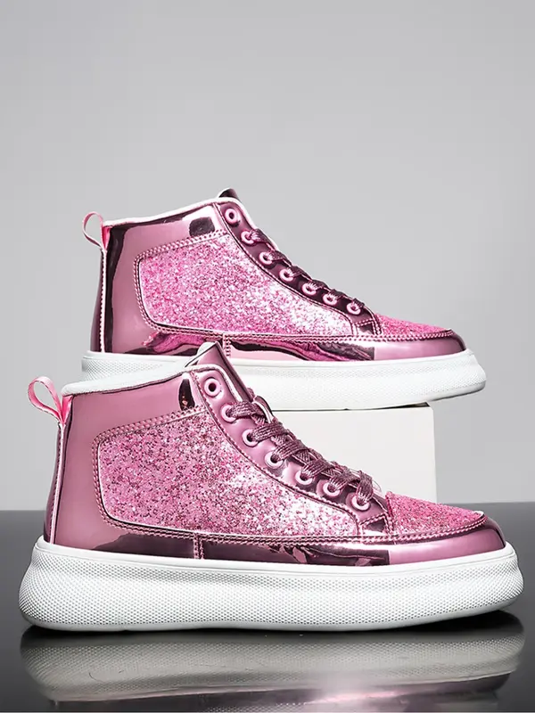 Fashionable Glitter High Top Skate Shoes, Comfortable Sports Shoes for Men & Women, Lightweight Breathable Sports Shoes for Daily Wear, Trainer 8
