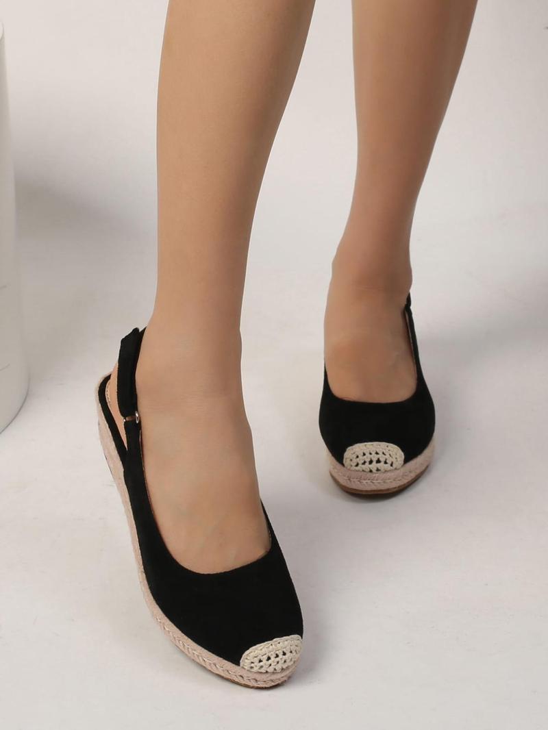 Product Introduction of Women's Fashionable Plain Color Flatform Sandals, Casual Vacation Sandals, Summer Beach Straw Slide Sandals, Slingback Wedges Sandals for Women & Girls 9