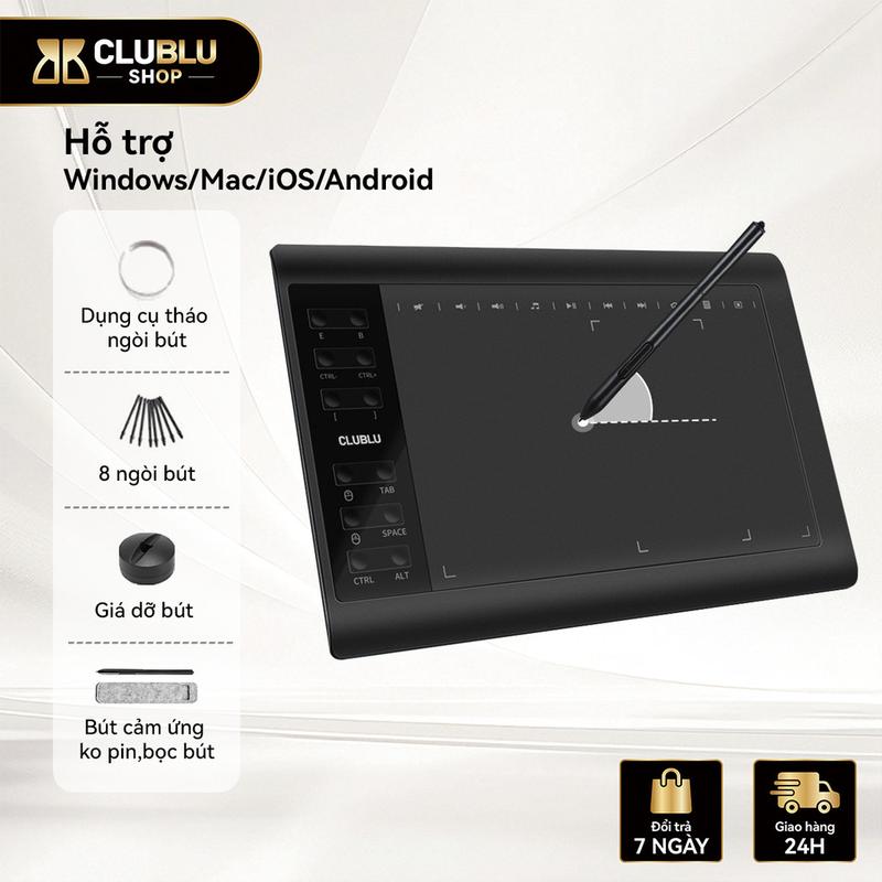 CLUBLU Bảng Vẽ Điện Tử 1060 Plus Kết Nối Laptop Với Bút Tablet Vẽ OSU 3D Thiết Kế Đồ Họa Dạy Học Hỗ Trợ Windows Mac iOS Android