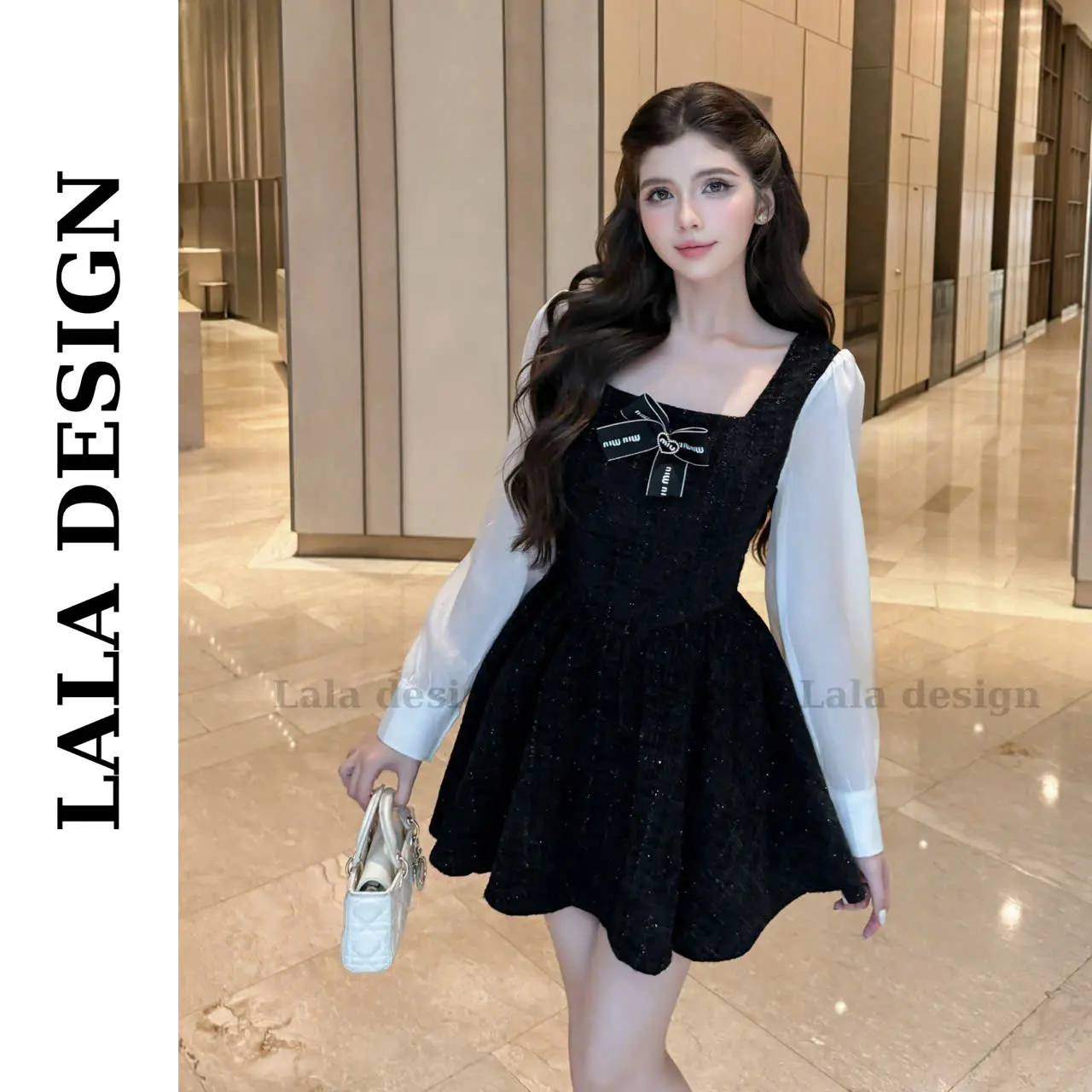 LISA dress - Váy dạ tweed kim tuyến phối tay voan tơ, tặng kèm nơ, dáng xoè siêu xinh, có bigsize [S-2XL]