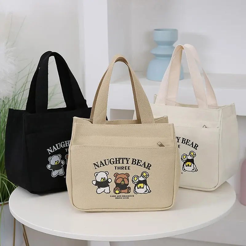 Túi Xách Vải Bố, Thời Trang, Dung Lượng Lớn, Túi Ăn Trưa, Túi Đeo Vai, Túi Tote Bento Hộp Cơm Trưa Đi Chơi Nhung Bag 0