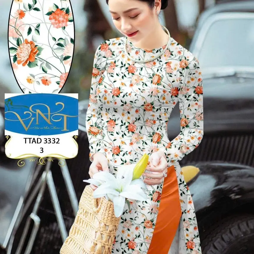 ￼ Áo  dài hoa nhí . Thiết kế  cổ tròn  tay dài chất vải lụa mề mịn có co giãn nhẹ,  mặc đẹp bay tà  có 2 màu