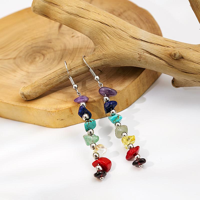 Product Introduction of Bông Tai Mảnh Đá, Nhiều Màu Sắc, Thiết Kế Bất Đối Xứng Sáng Tạo, Bọc Dây, Bảy Màu, Bông Tai Thả Thủ Công 3