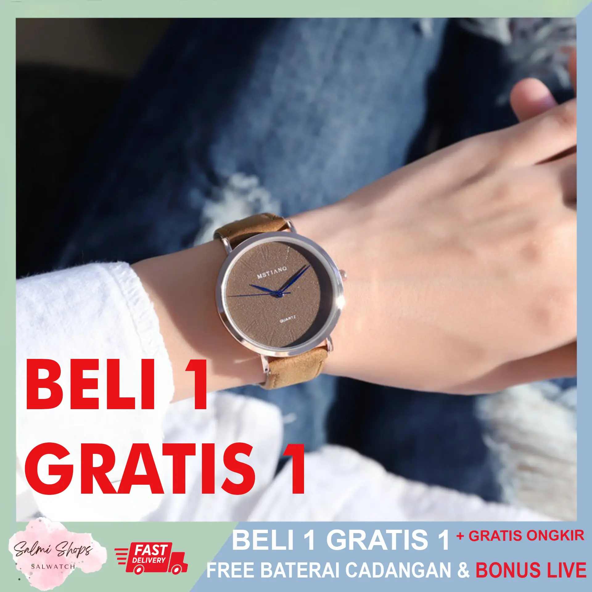 A10 (Free Angpao+Baby Gold/Jam) [Beli 1 Gratis 1 = 2pcs] Jam Tangan Wanita Casual Gaya Retro Korea untuk Pasangan FREE BATERAI CADANGAN