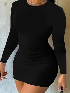 Vestido ajustado de manga larga y cuello redondo para mujer, vestido casual de moda para uso diario y al aire libre, vestido para todas las estaciones, vestidos tipo bandolera, vestido casual para mujer
