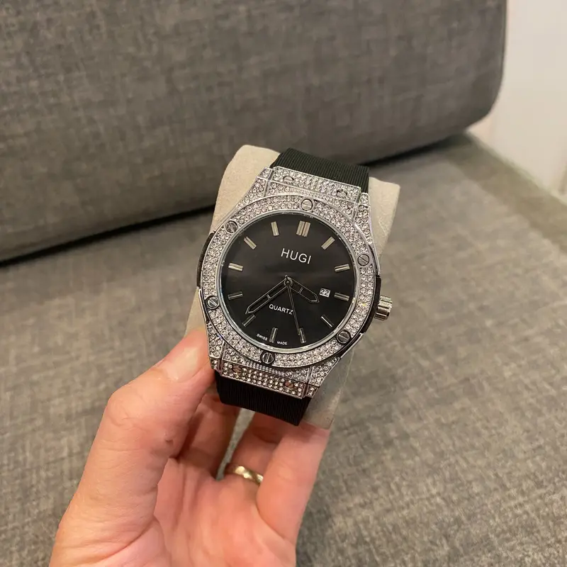 Hugi Đồng hồ Nam nữ hugi 601 luxury đính đá cao cấp sang trọng. Silicon Watch Đồng hồ Đeo Tay thời trang đẹp. Hoa 2