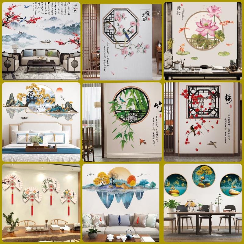  Miếng Decal Phòng Khách Sơn Thuỷ size Vừa ,Chi Tiết Rời ,Hoa lá Chịu nhiệt miếng dán tủ lạnh tranh luật bức 