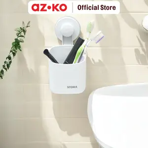 AZKO Stora Tempat Sikat Gigi Dengan Suction Cup - Putih Holder Sikat Gigi Gelas Sikat Organizer Kamar Mandi Toothbrush Holder
