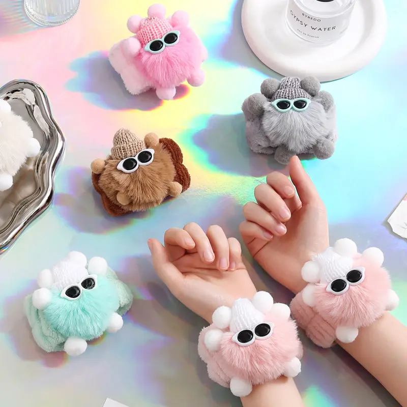 Cute Cartoon Plush Pendant Absorbent Wristband Hairband Washing Anti-Wet Artifact Wrist Guard Bracelet Plush Toy Pendant