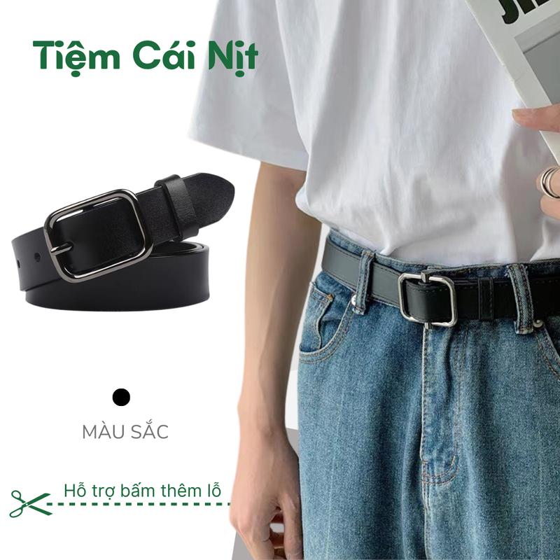 Thắt lưng nam mặt vuông đen học sinh hàn quốc da đẹp TLN013-Dây lưng nịt unisex nam bản nhỏ đi làm học-Tiệm Cái Nịt