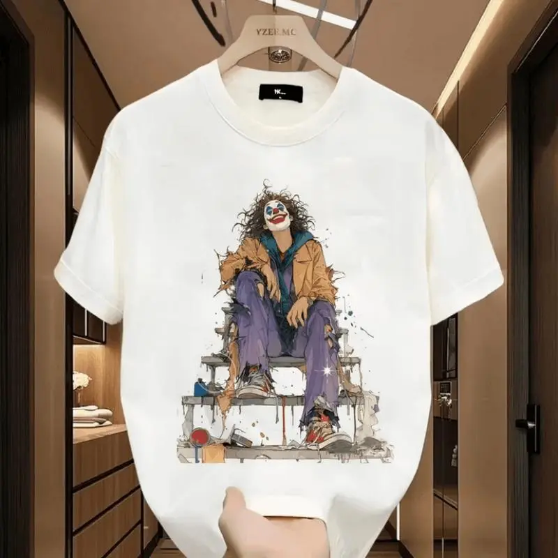 American Joker Pattern Printed Short Sleeve T-shirt Trendy Style 200g Heavy Cotton Men's and Women's Short Sleeve Fashion Cartoon Animation T-shirt Bulat Combed Fit Kaos 0