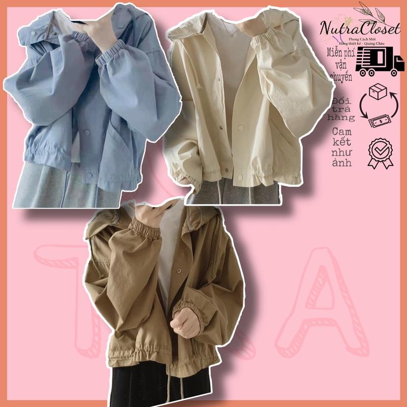 Áo khoác lửng croptop có nón kaki da lộn 1 lớp trơn basic unisex ulzzang nam nữ