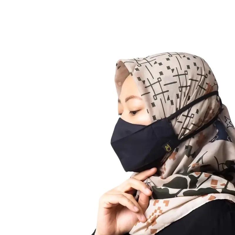 Masker Kain Hijab Headloop 3D 3ply non Medis Polos Pastel Karet Hitam Duckbill 0
